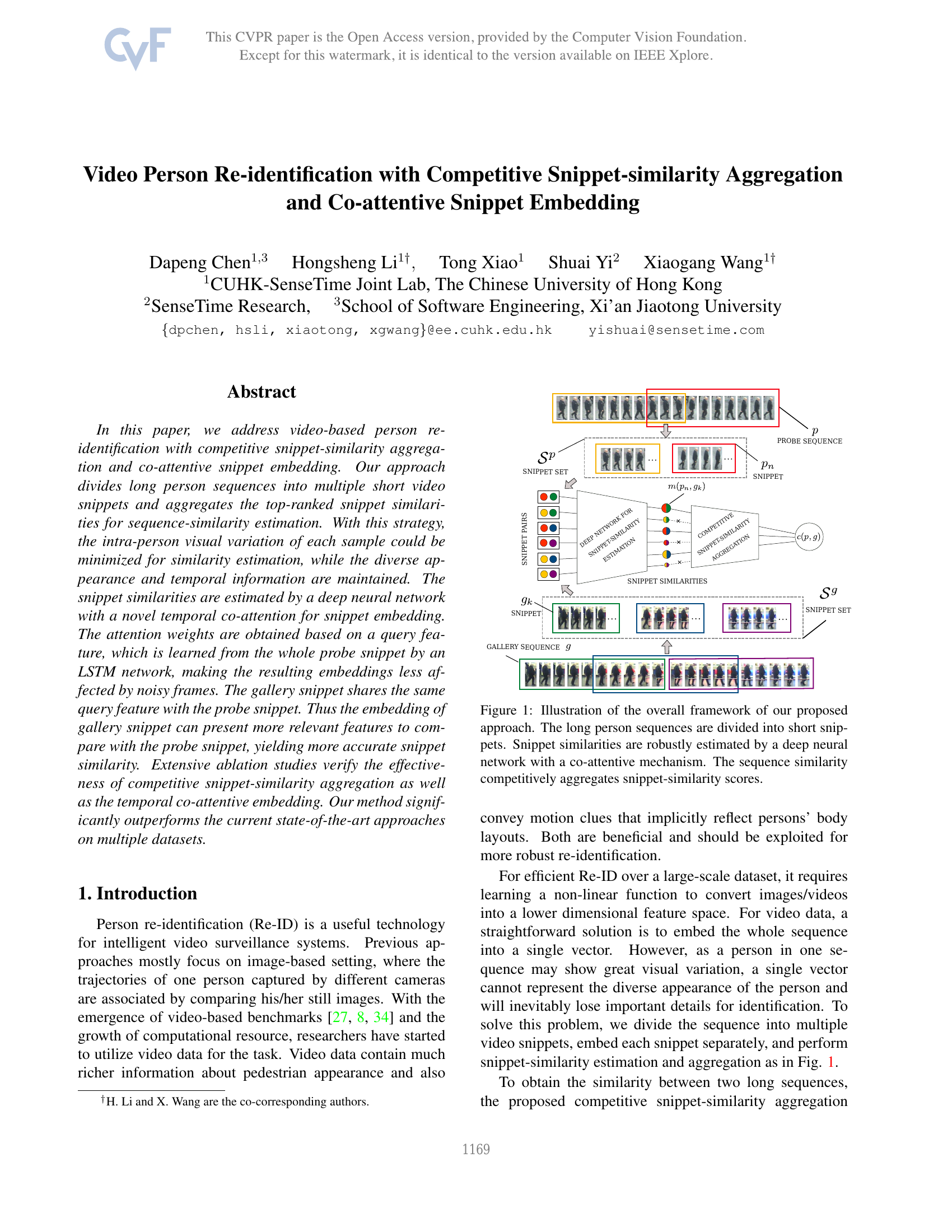 Video Person Re-Identification With Competitive Snippet-Similarity Aggregation and Co-Attentive Snippet Embedding