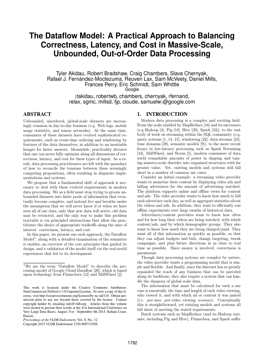 The Dataflow Model: A Practical Approach to Balancing Correctness, Latency, and Cost in Massive-Scale, Unbounded, Out-of-Order Data Processing