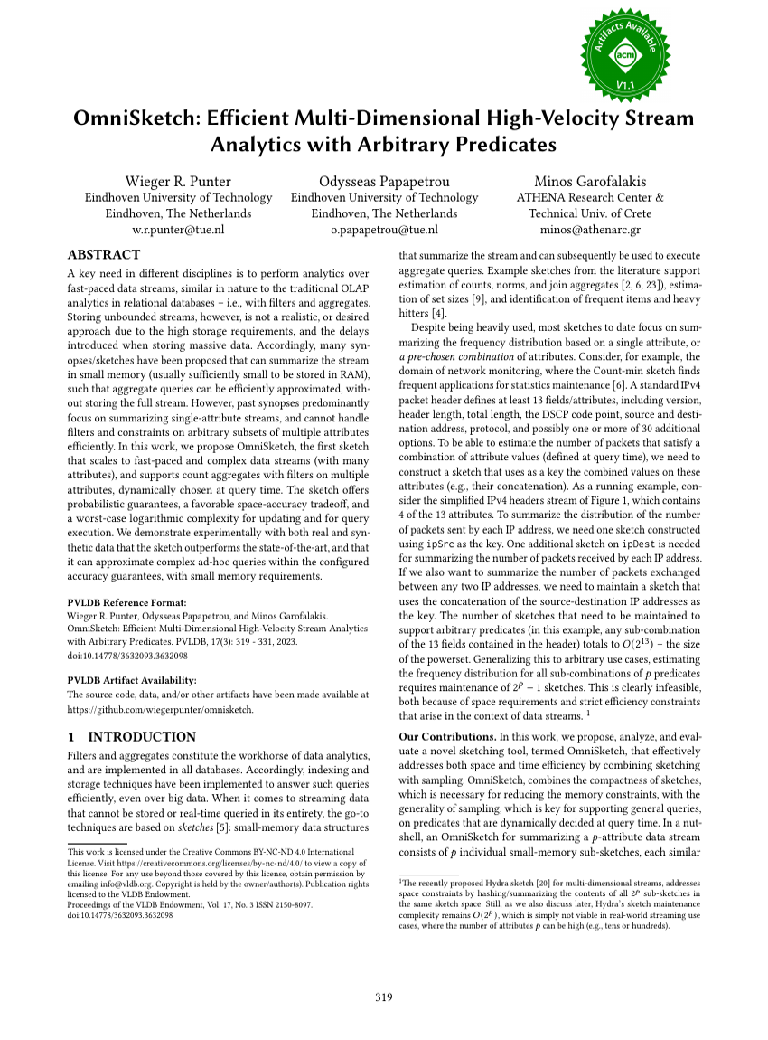 OmniSketch: Eficient Multi-Dimensional High-Velocity Stream Analytics with Arbitrary Predicates
