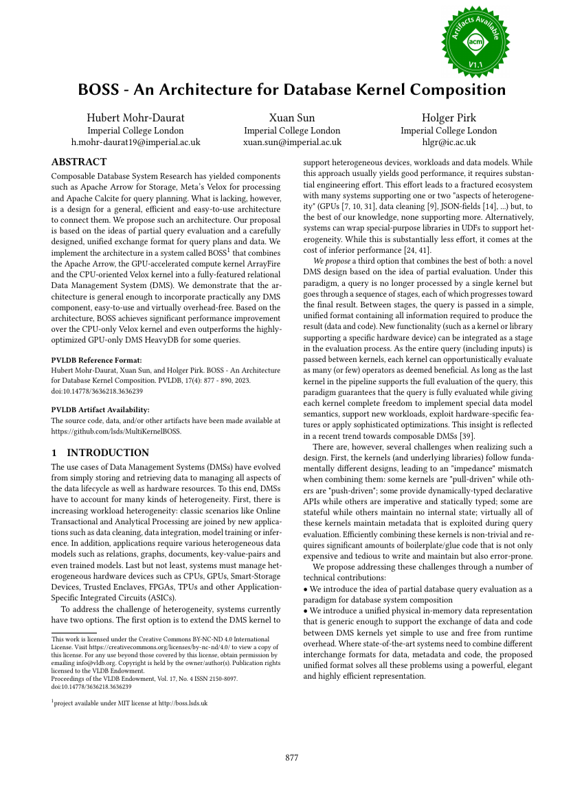 BOSS - An Architecture for Database Kernel Composition