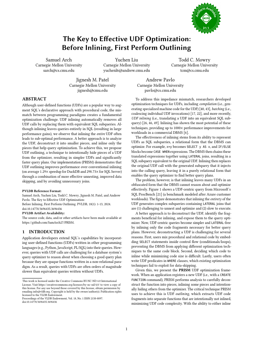 The Key to Efective UDF Optimization: Before Inlining, First Perform Outlining