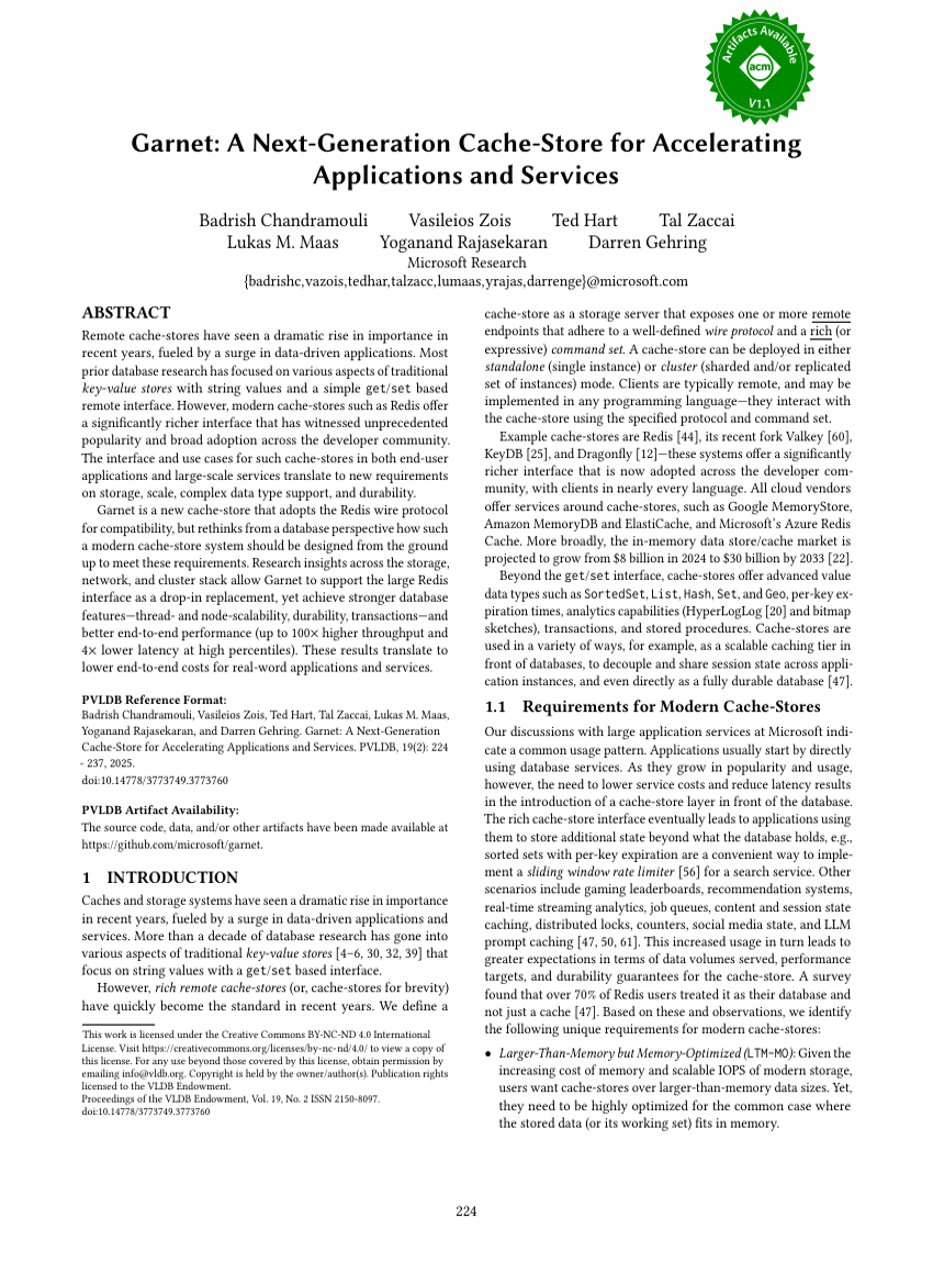 Garnet: A Next-Generation Cache-Store for Accelerating Applications and Services