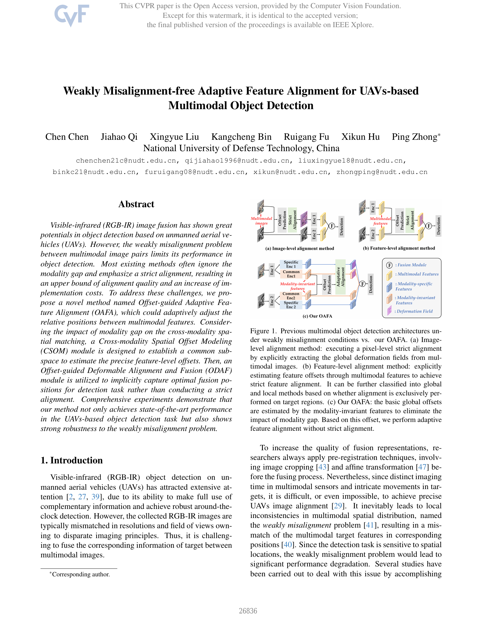 Alignement adaptatif d'attributs faiblement libre d'alignement incorrect pour la détection d'objets multimodale basée sur les UAVs