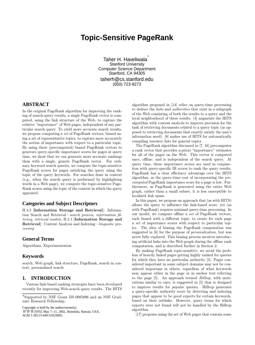 Topic-Sensitive PageRank