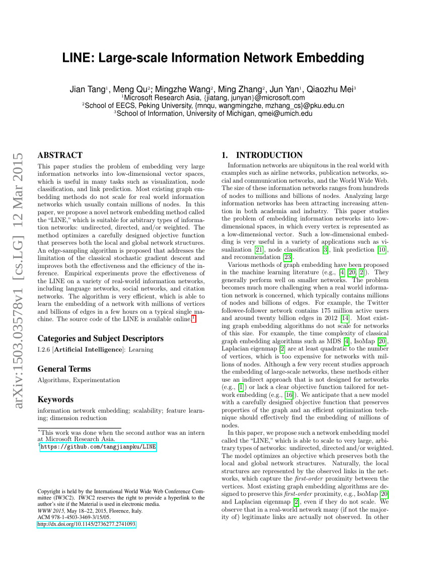 LINE: Large-scale Information Network Embedding