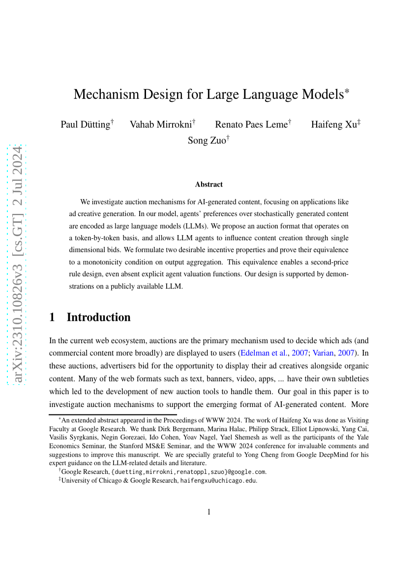 Mechanism Design for Large Language Models