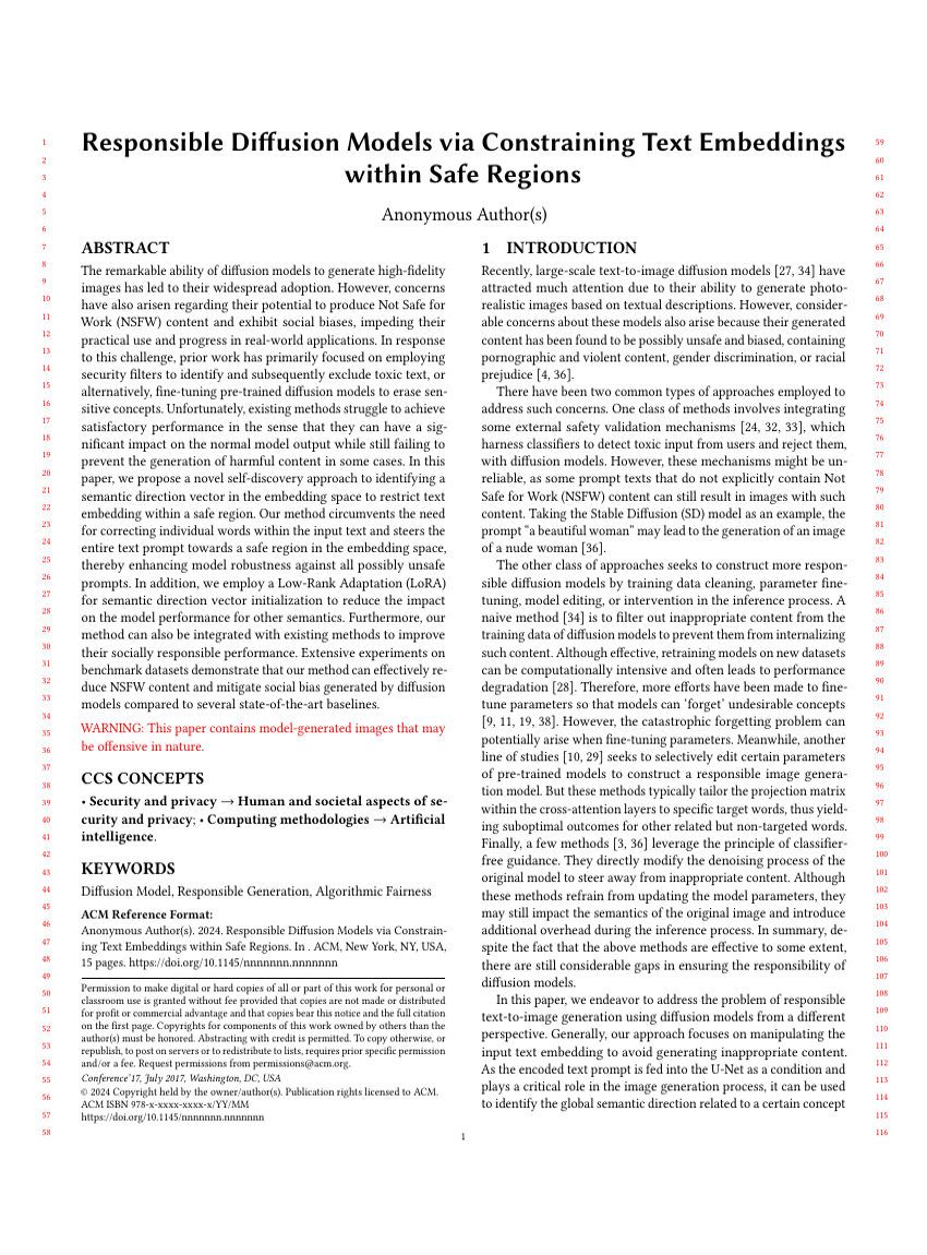 Responsible Difusion Models via Constraining Text Embeddings within Safe Regions